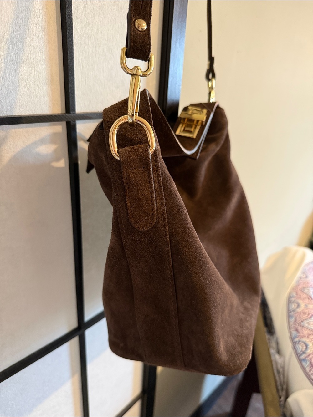 Dark Brown Suede Adjustable Shoulder Bag-Claudia Firenze - Picture 3 of 10